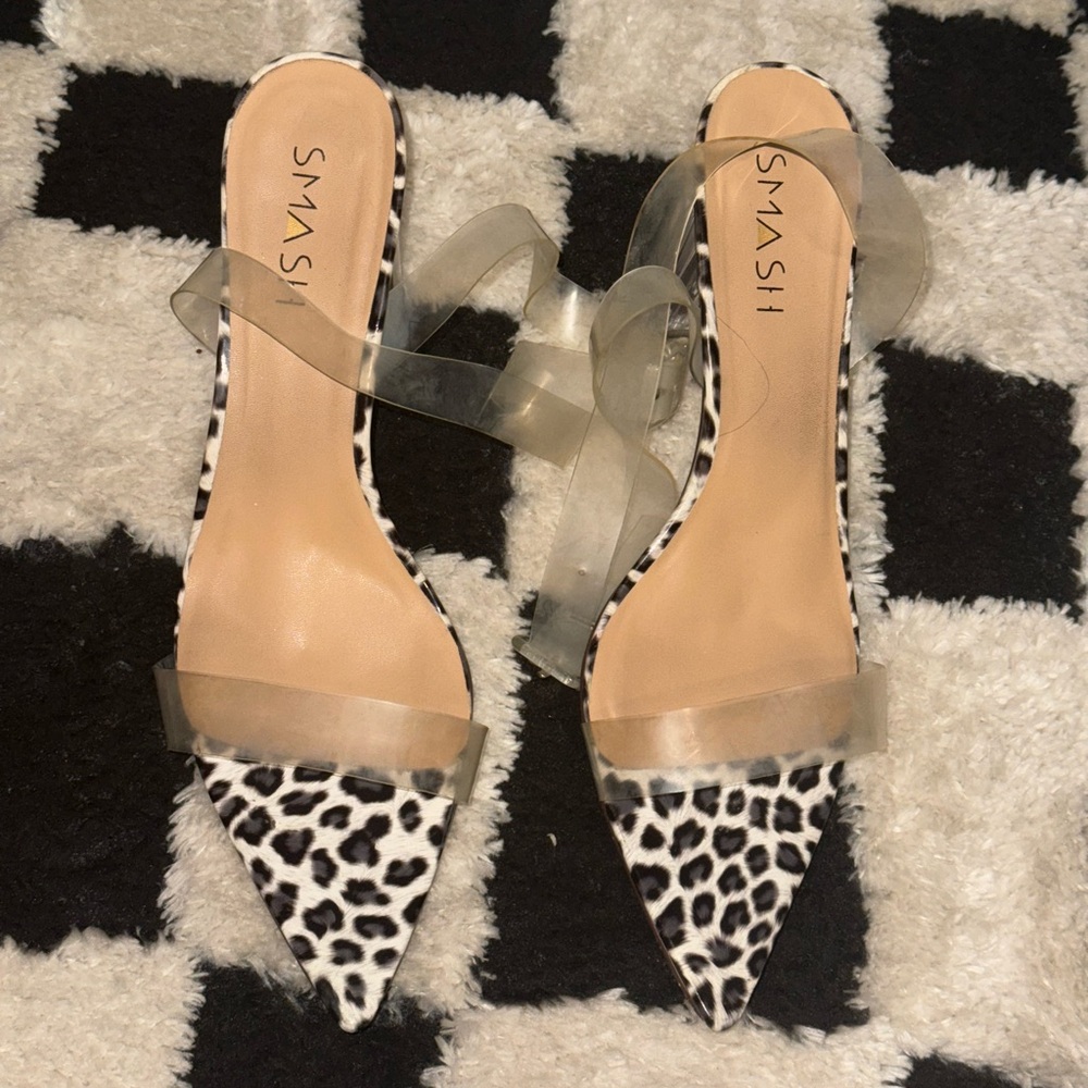 Women's Leopard Print Heels with Clear Straps